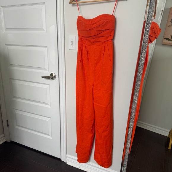 NWT SWEET LEMON linen blend Strapless Jumpsuit wedding guest summer Beachy S - Picture 4 of 9